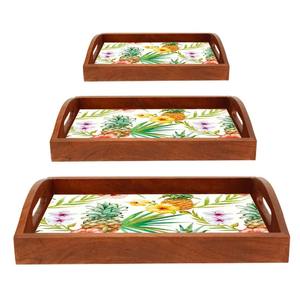 Heavy Duty <b>Wooden</b> Enamel Serving <b>Tray</b> Strong Kitchen Decor For Dining <b>Table</b> Home Restaurant Hotel Tea Coffee Use - Product Image 2