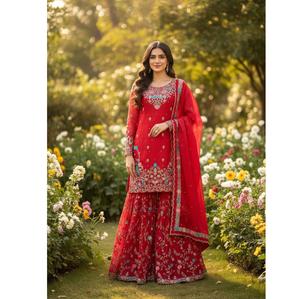 Top Quality Anarkali Sharara with Dupatta New Designer Sharara Suit With Embroidery Sequence Work Sharara Suit - Product Image 1