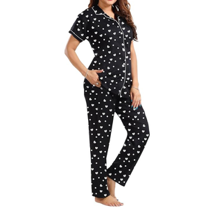 Conjunto Modal de pijama de algodón suave y elegante con patrón de corazón negro, ropa de dormir acogedora para mujer, proveedor mayorista - Product Image 2