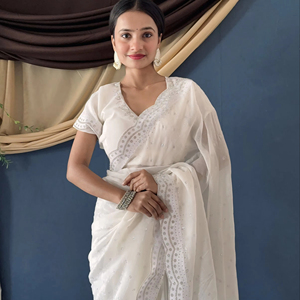 ชุดเซ็ตเทรนด์สุดเก๋สำหรับงานปาร์ตี้แฟนซีสุดพิเศษสีขาวชุดกระโปรงสำหรับเจ้าสาวชุดเซ็ตเทรนด์ผ้าส่าหรีสุดโดดเด่น - Product Image 1