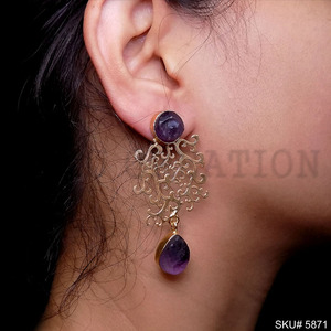 SOKU Women's <b>Gold</b> Plated Gemstone Classic Statement Drop and <b>Dangle</b> <b>Earrings</b> for Anniversary Occasion SKU5871 - Product Image 2