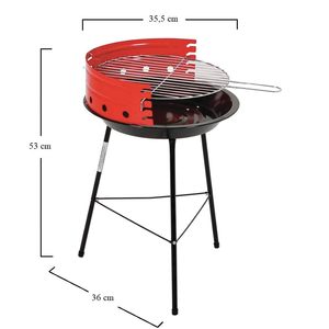 Griglia per barbecue leggera 36x36x53 cm a carbone con 3 gambe e parabrezza rosso/nero per il campeggio e il giardinaggio - Product Image 2