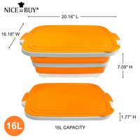 Nicebuy Bac de préparation pliable 16L pour barbecue, avec couvercle planche à découper en PP et TPR, robinet de vidange, plateau de service pour aliments, marinade et grillades, cuisine extérieure