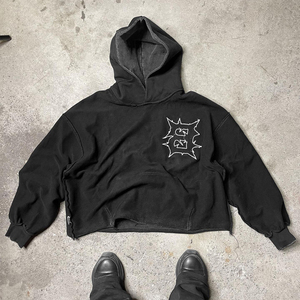 Men's Vintage Winter Pullover 100% Heavyweight Cotton French Terry Comfortable Custom <b>Silk</b> Screen Printed <b>Raw</b> Hem Hoodies - Product Image 5
