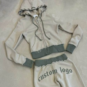 Sweat à capuche zippé rose personnalisé pour femmes, survêtements d'entraînement, ensembles de joggers, ensemble de pantalons deux pièces pour femmes, ensemble de survêtements pour femmes - Product Image 6