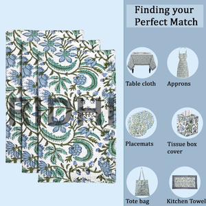 RIDHI Columbia Blue <b>Waffle</b> Cotton Dish <b>Towel</b> Handmade Block Printed Eco-Friendly Floral Pattern Quick Dry Absorbent Soft - Product Image 6