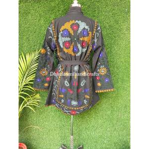 Kimono indio de algodón hecho a mano con cinturón, albornoces con bordado uzbeko, ropa de dormir de invierno Unisex, Kimono, Chaqueta larga, bata de estilo Hippie - Product Image 6