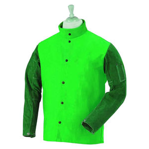 Chaquetas de soldadura de cuero Delantal de soldadura larga Ropa de soldador resistente a la llama con mangas Babero de soldadura antiescaldado resistente al desgaste - Product Image 3