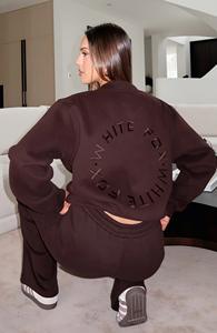 Ensemble de survêtement en molleton pour femme, hiver, uni, brodé, long, 2 pièces, surdimensionné, chocolat amer - Product Image 2