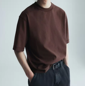 T-shirt à col roulé surdimensionné en coton 100% personnalisé de qualité supérieure 2025, streetwear, coupe ample, tricoté, t-shirts vierges, faible MOQ, impression de logo - Product Image 3