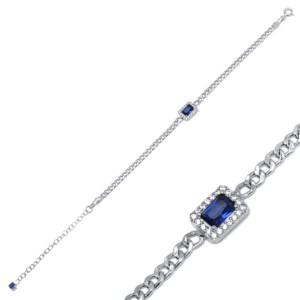 Pulsera de Plata de Ley 925 con Zafiro Corte Baguette en Forma Rectangular y Circonita Cúbica, Joyería Fina - Product Image 4