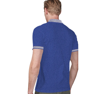 Polo bleu pour homme avec col gris, vêtement décontracté élégant, tissu en coton confortable pour un usage quotidien - Product Image 4