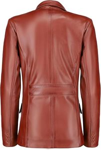 Venta al por mayor de alta calidad chaquetas de las mujeres de cuero tostado Blazer mujeres OEM cuero genuino Casual abrigo de manga larga logotipo personalizado - Product Image 3