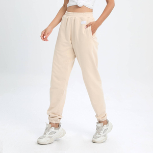 <b>Women</b> beige fleece sweatpants soft cotton joggers high waist relaxed fit <b>lounge</b> <b>pants</b> cozy winter wear casual elastic waistband - Product Image 4