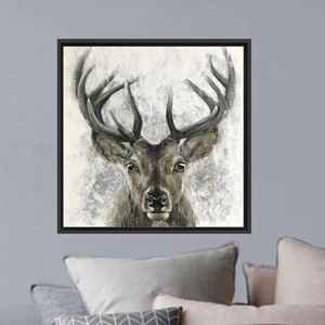 Printed Canvas Artwork: Elegant Deer Design Farmhouse Wall Hanging,Black <b>Framed</b> - Product Image 1