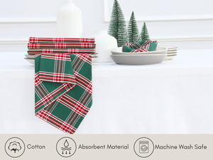 Serviettes à carreaux modernes en tartan de Noël 100% coton doux et durable 18x18 vert tartan écossais réutilisables pour les vacances festives - Product Image 2