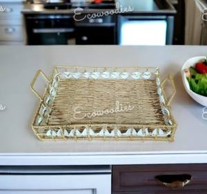 Plateau en jute décoratif de luxe en forme de rectangle pour la maison, l'hôtel et le restaurant servant des aliments Plateau en jute au design moderne avec poignées - Product Image 1