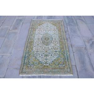 Tapis turc vintage, tapis d'appoint 2,9x5,2 pieds, tapis rayé bleu-vert - Product Image 1