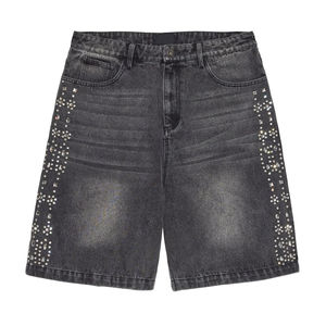 Shorts en jean en toile ornés de strass de haute qualité pour hommes, motif uni, séchage rapide, personnalisables avec logo, style décontracté - Product Image 3