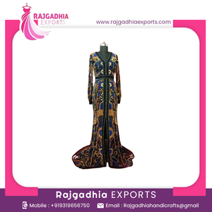 Meilleures robes de créateur Robe perlée Robe de soirée longue multicolore à col en V Robe de soirée fendue sur le devant pour femmes - Product Image 5