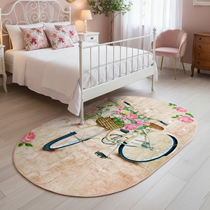 Alfombra Infantil Ovalada Roma con Estampado Digital Floral de Bicicleta, Alfombra Decorativa para Dormitorio de Niña, Sala de Juegos, OEM ODM - Product Image 2
