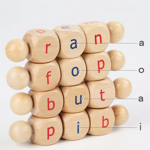 บล็อกตัวต่อแบบหมุนได้ตัวอักษรลูกบาศก์ตัวอักษรเกมสะกดความรู้ความเข้าใจภาษาอังกฤษ Phonics <span class=keywords><strong>เด็ก</strong></span>ไม้มอนเตสซอรี่สำหรับการเรียนการสอนของเล่นช่วย - Product Image 4