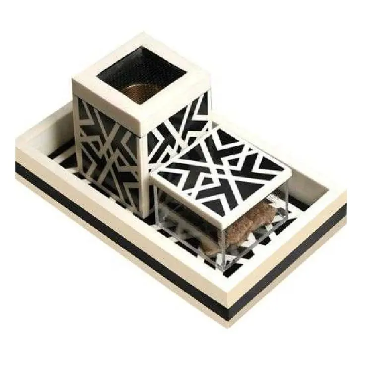 Geometrisches Muster hand gefertigte Schwarz-Weiß-Bakhoor-Brenner ablage und Box zu einem erschwing lichen Preis von ZAMZAM IMPEX