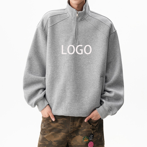 High Quality Simple Basics Men's Loose Solid <b>Grey</b> 1/4 Zip Cotton <b>Sweatshirt</b> Customized Winter Drop Shoulder Quarter Hoodies 2026 - Product Image 1