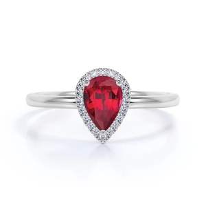 Elegante Anillo de Rubí y Circonita Cúbica con Corte de Pera, Creado en Laboratorio, en Plata de Ley 925 con Baño de Oro Rosa, Estilo Clásico, Certificado por Terceros - Product Image 1