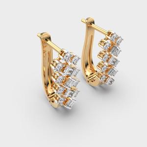 Boucles d'oreilles créoles personnalisées OEM avec diamants baguette taillés mélangés, en or rose/jaune/blanc 9K plaqué rhodium, certifiées IGI, cadeau pour mariage et fête - Product Image 3