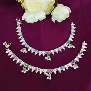 Indian Jewellery Set Crystal Silver Tone Bell Charm Tassel Chain Wedding <b>Anklets</b> Indian Wholesaler Jewelry for <b>Women</b> - Product Image 2
