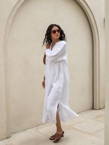 Maxi Kaftan Boho Minimaliste en Coton Solide pour Femme Eco-Friendly Breathable Side Slit Dress Washable Made in India - Product Image 3