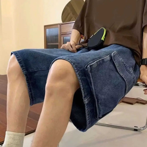 Shorts cargo en denim décontractés pour hommes de haute qualité, personnalisés, d'été, amples, confortables, élégants, écologiques, teints en uni, 100% coton - Product Image 4