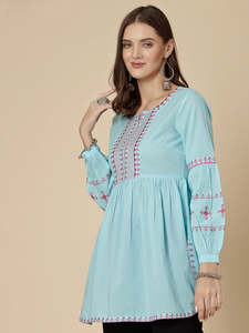 Débardeur en coton vintage brodé bleu turquoise pour femme, teint en pièce, produit en gros fait main à prix de gros - Product Image 4