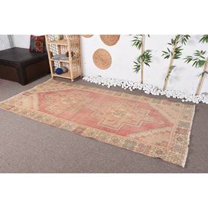 Vintage Beige Pink Wool Rug 3.9 X 8.2ft Boho Patchwork Design Latex Living <b>Room</b> <b>Carpet</b> for Hallway Rectangle Puzzle Abstract - Product Image 3