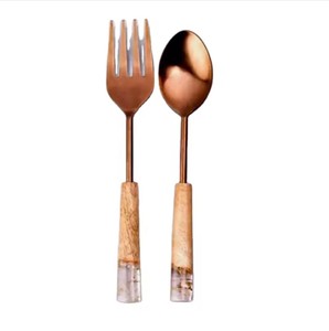 Juego de cocina para servir, servidor de ensalada de acero inoxidable, utensilio Chapado en cobre, resina blanca, final de resina blanca para bodas - Product Image 1