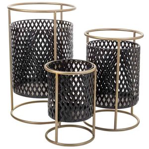 Soporte de Exhibición para Macetas de Malla Negra Dorada, de Hierro Galvanizado, para Uso en Interiores y Exteriores, Diseño Elegante - Product Image 1