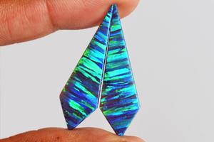 Paire d'opales de feu authentiques, forme fantaisie, 8 carats au total, taille cabochon 30x12x2mm, pour la fabrication de bijoux, vente en gros de pierres précieuses opale de feu - Product Image 3