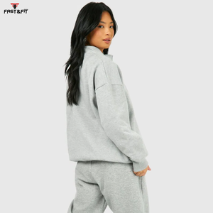 Sudadera de cuello alto con estampado de logotipo personalizado para mujer Sudadera corta con cremallera de cuello redondo de invierno Diseño popular - Product Image 4