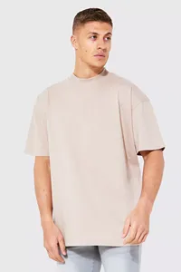 Camiseta de algodón 300 para hombre, ropa de calle transpirable con logotipo personalizado en blanco, cuello redondo y hombros caídos, talla grande, 100% - Product Image 4