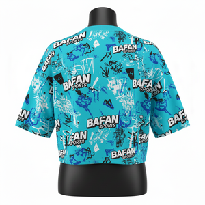 <b>Women</b> crop <b>top</b> t shirt cotton jersey <b>turquoise</b> all over sublimation print custom logo streetwear <b>Women</b> Crop <b>top</b> Shirt Cotton - Product Image 6