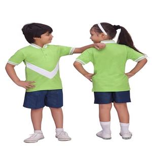 ชุดเครื่องแบบนักเรียนระดับประถมสำหรับทุกเพศเสื้อยืดและกางเกงขาสั้นพิมพ์โลโก้ตามสั่งขายส่ง - Product Image 1