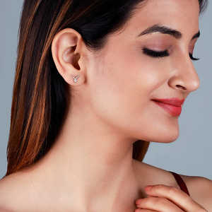 Fashionable <b>Silver</b> Deer Heart <b>Stud</b> Earrings Rhodium with Diamond Pearl Main Geometric Hook Shape for Parties and Weddings - Product Image 2