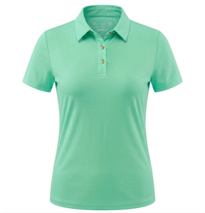 Premium rib knit cotton polyester women polo shirt mustard <b>brown</b> soft breathable custom embroidery print logo Women Polo Shirts - Product Image 5