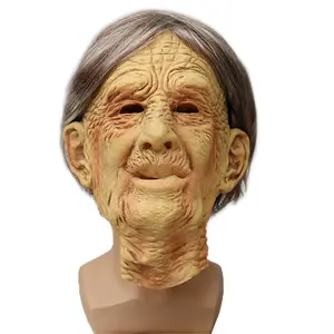 Костюм для косплея Пасхальный Хэллоуин с морщинистым лицом, старушка, Реалистичная жуткая человеческая голова, Женская латексная страшная маска