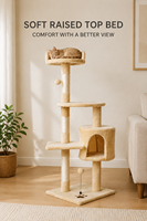 Arbre à chat personnalisé OEM/ODM écologique à 4 niveaux avec poteaux à gratter en sisal, design multi-perchoirs peu encombrant pour chats d'intérieur en carton