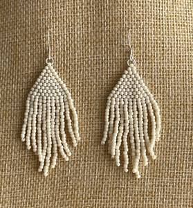 Beaded dangling earrings Seed <b>bead</b> earrings Gift for Her <b>Fringe</b> <b>bead</b> earrings Boho earrings sterling silver earrings - Product Image 1
