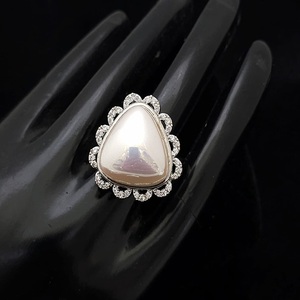 Vintage Women's <b>Cocktail</b> <b>Ring</b> With Natural Moonstone Trillion Cut Pave Setting 925 Silver Plated Flower Shape Wedding Gift - Product Image 1