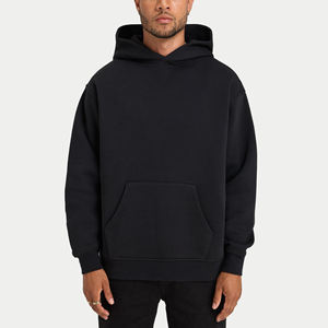 Sudadera con capucha de gran tamaño, ropa informal negra con hombros caídos, sudadera informal de invierno de peso pesado para hombres - Product Image 1