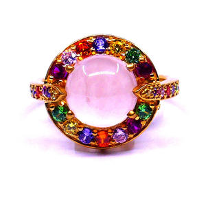 Elegante anillo de plata esterlina 925 brillante cuarzo rosa piedras preciosas multicolores estilo clásico encanto de dedo - Product Image 2